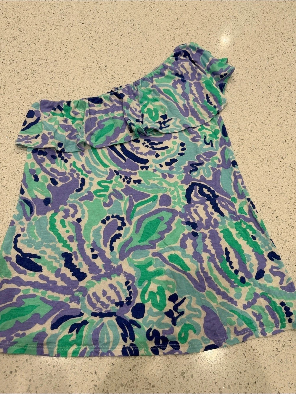 Lilly Pulitzer One Shoulder Top in Green & Purple Like New